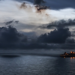 Sunrise waiting in line to go through the Panama Canal