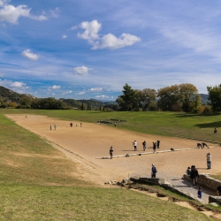 The first Olympic stadium. Men Only! The Olympic games were for men only and were held in the nude.