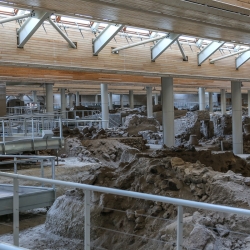 Akrotiri archaeological site is covered by a giant roof.