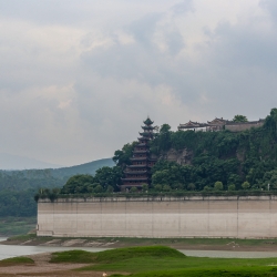 The Shibaozhai pagoda was saved from the rising gorge waters by a huge wall that was built around the entire site.