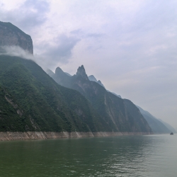 The distinct waterline anchors the craggy peaks and towering cliffs all through the 3 Gorges area of the Yangtze.