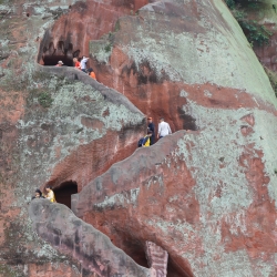 Leshan Buddha staircase cut into the cliff.