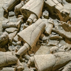 Many were toppled and broken. Was the tomb looted? Some scholars think so.