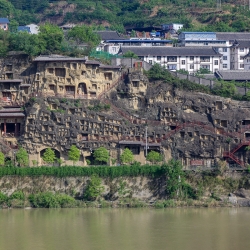 Grotto buddhas. It's blurry....but we were going 155mph on the bullet train to Chengdu.