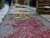 Flower mosaics on the streets of Assisi.